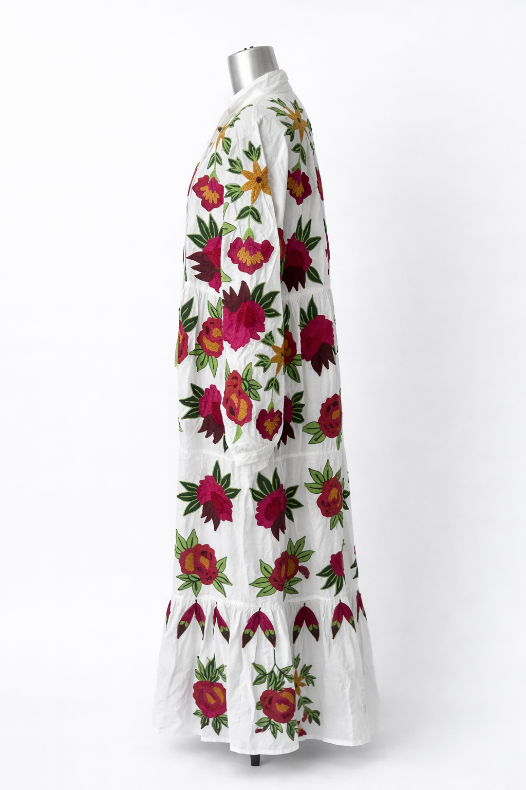 Crimson Garden Hand-Embroidered Maxi Dress