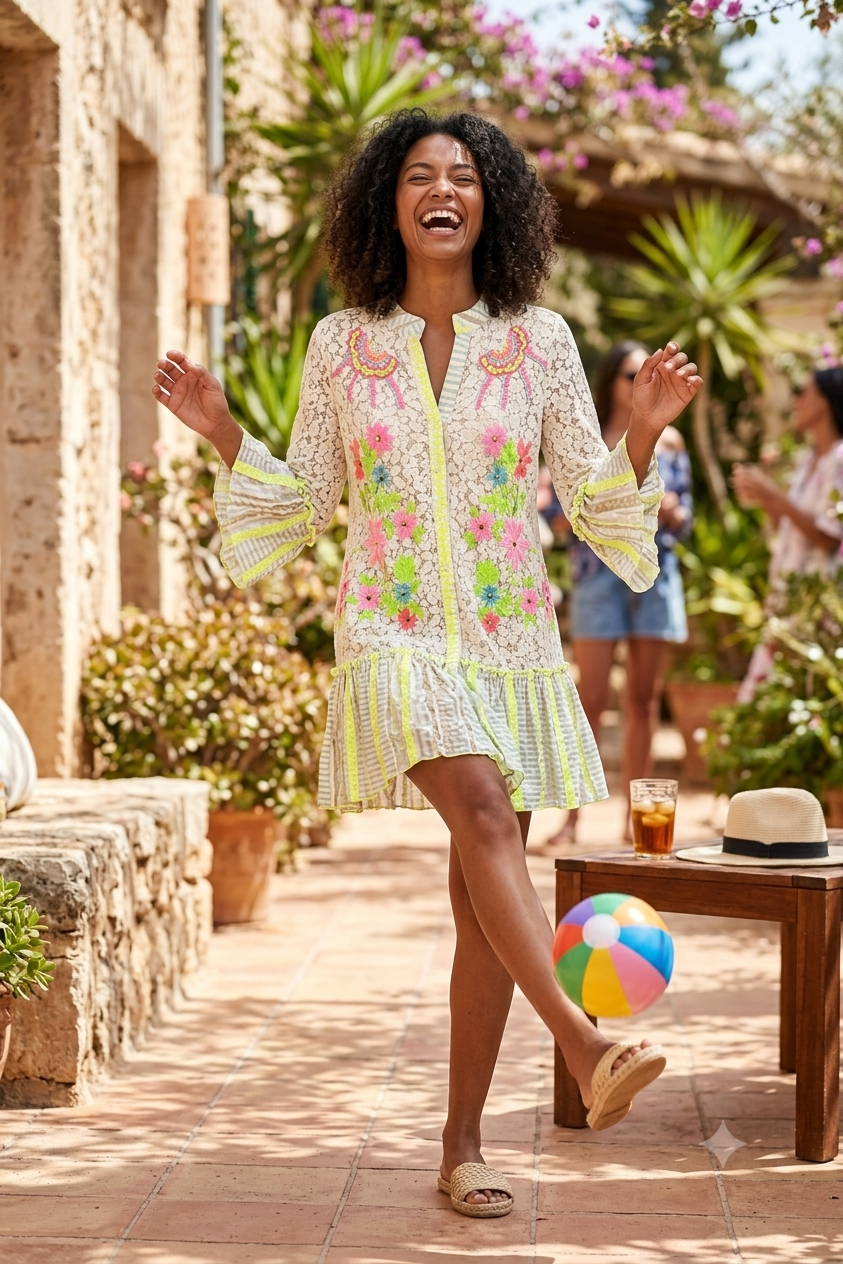Neon Bloom Lace Tunic Dress