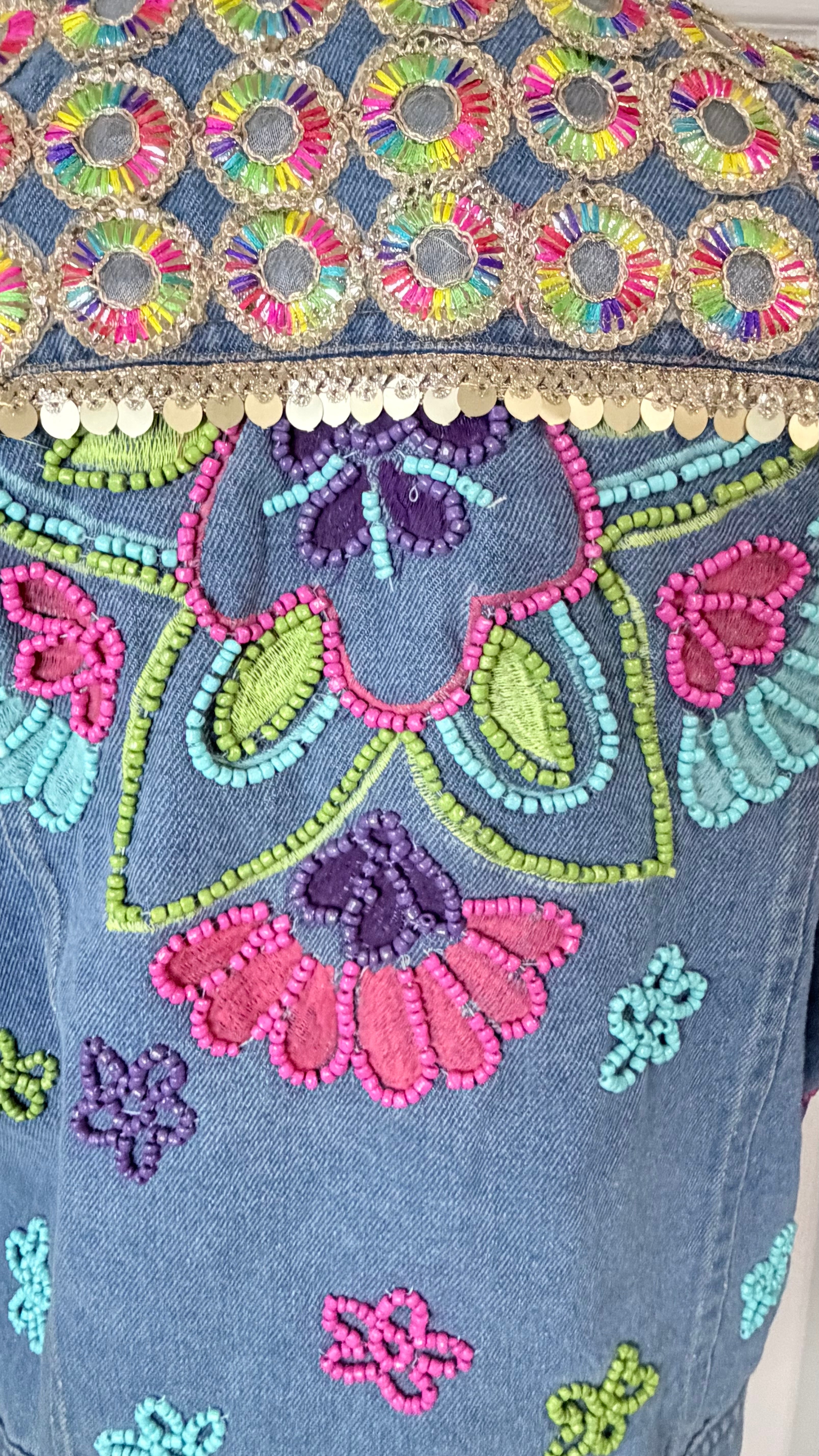 Whimsy Bloom Embellished Denim Jacket