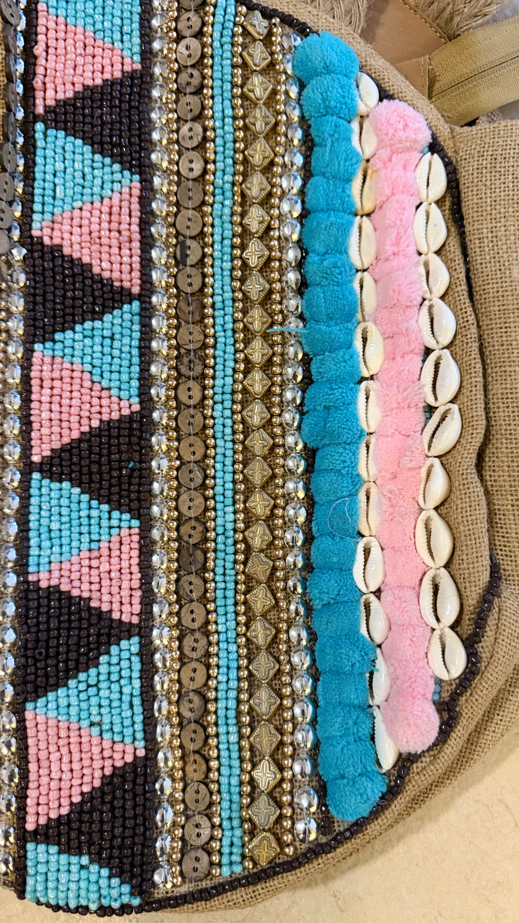 Turquoise Trail Embellished Jute Tote