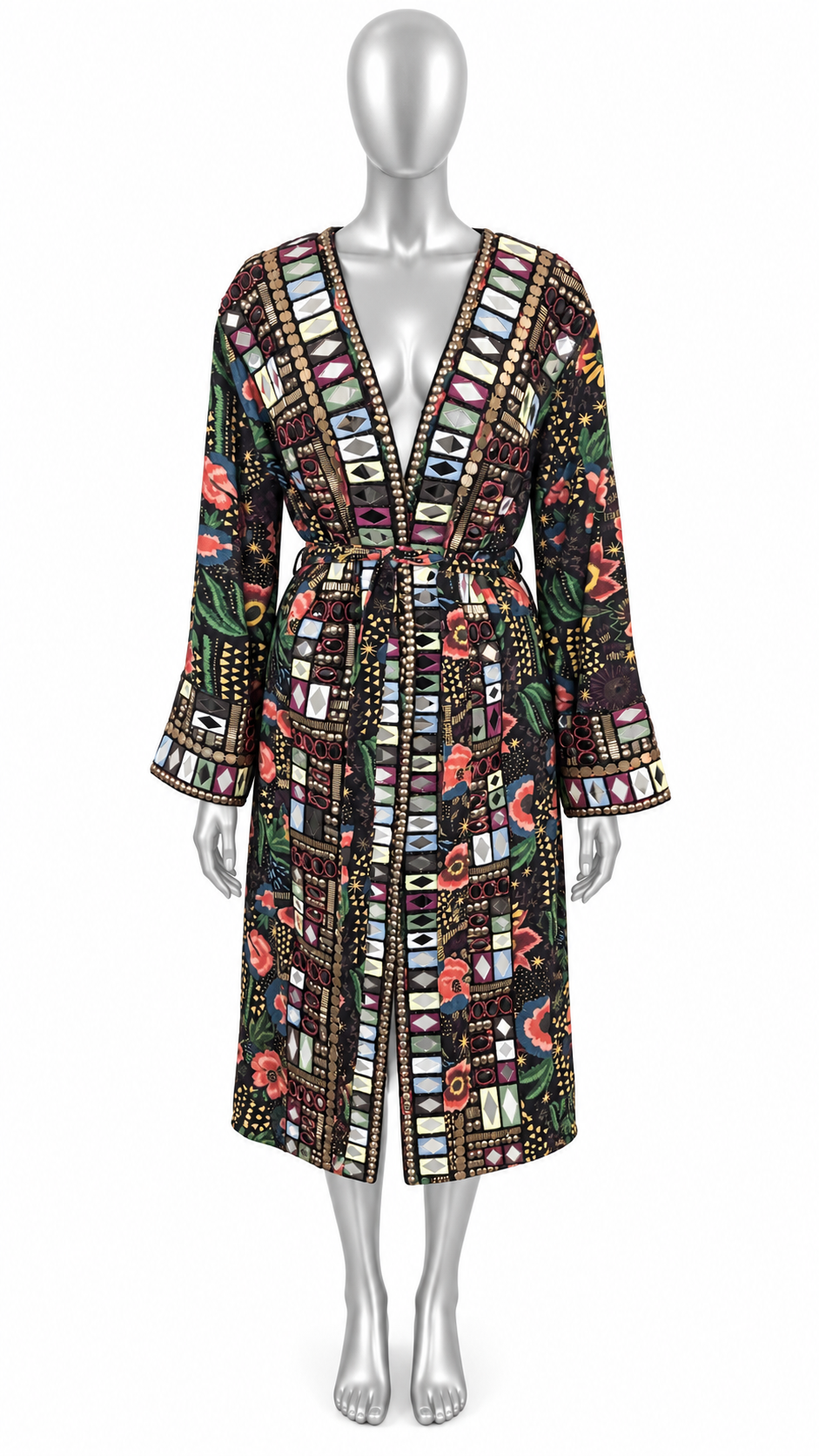 Midnight Mosaic Hand-Embellished Quilted Coat