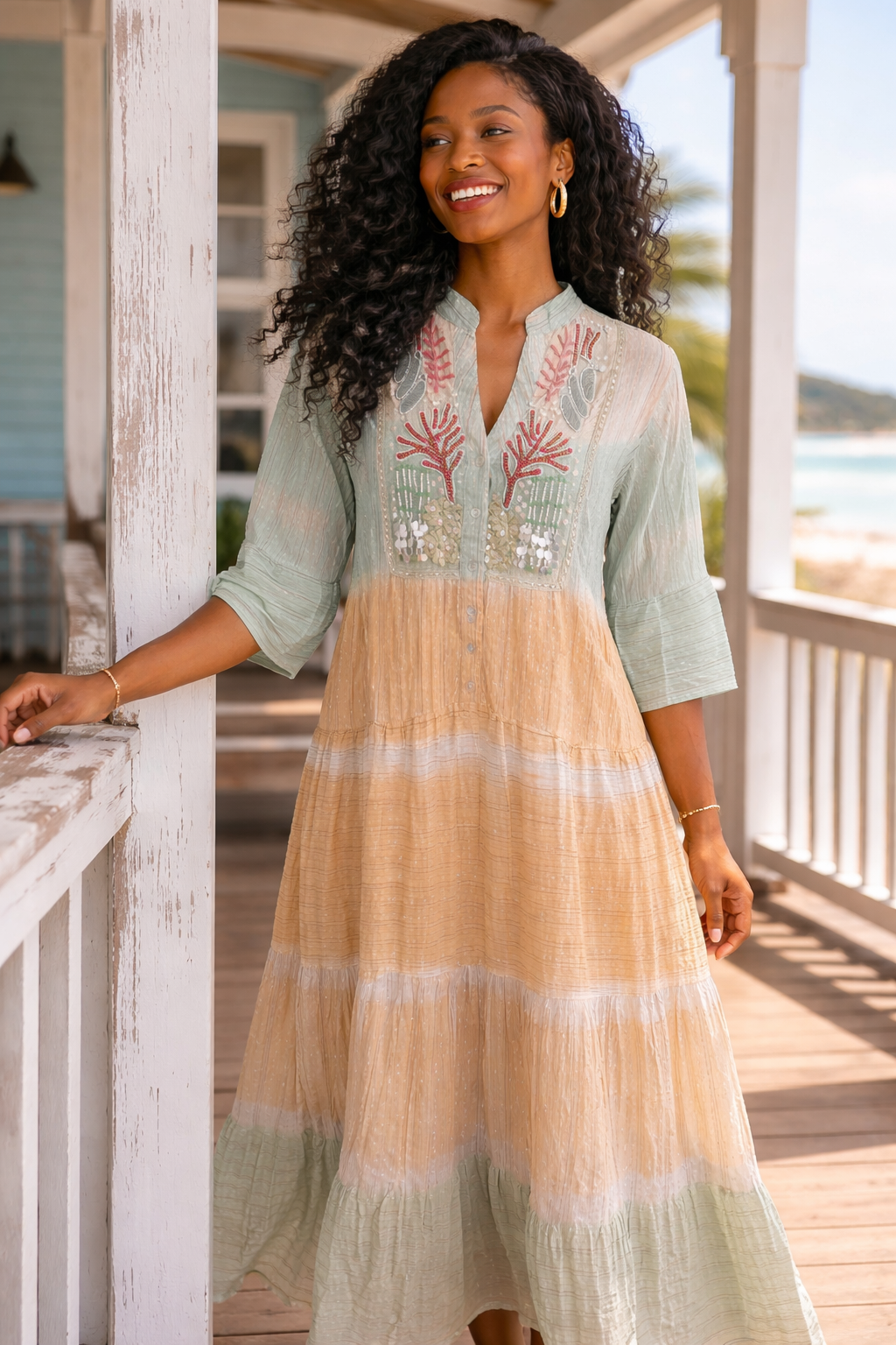 Coastal Muse Ombre Embroidered Maxi Dress