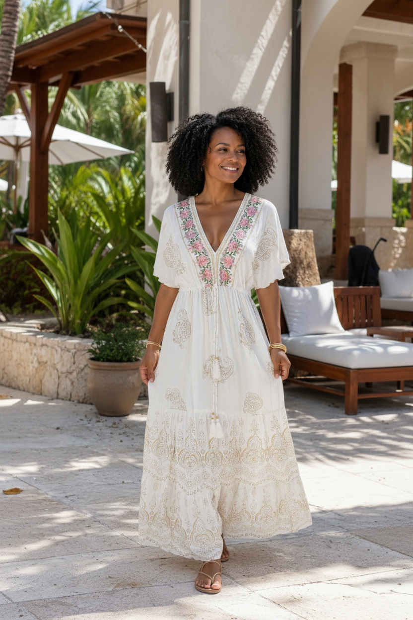 Rosé Riviera Embroidered Maxi Dress