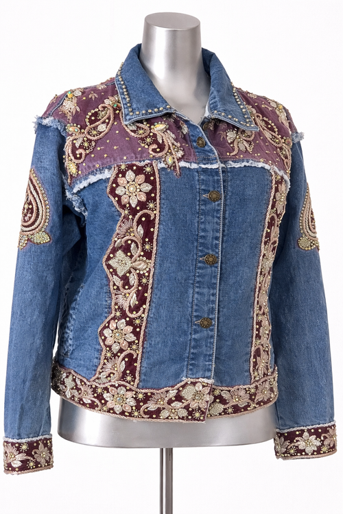Bordeaux Royale Embellished Denim Jacket