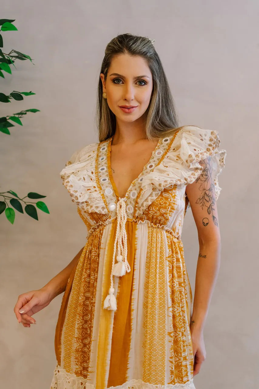 Golden Meadow Eyelet Ruffle Dress