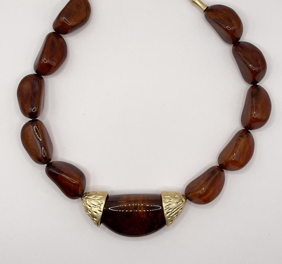 Brown Stone Necklace Set with Earrings and Ring