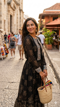 Midnight Muse Embroidered Cotton Maxi Dress & Jacket Set