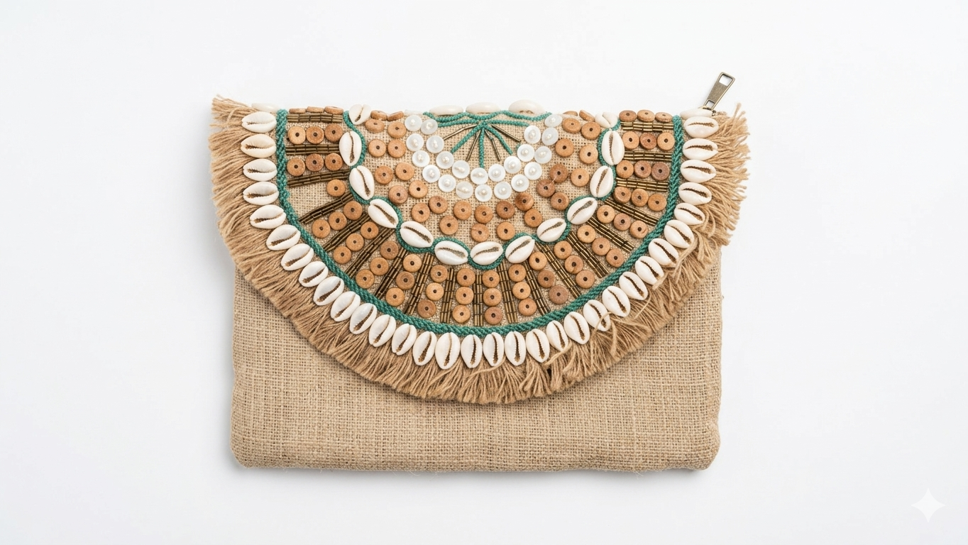 Seaside Muse Embellished Fringe Clutch