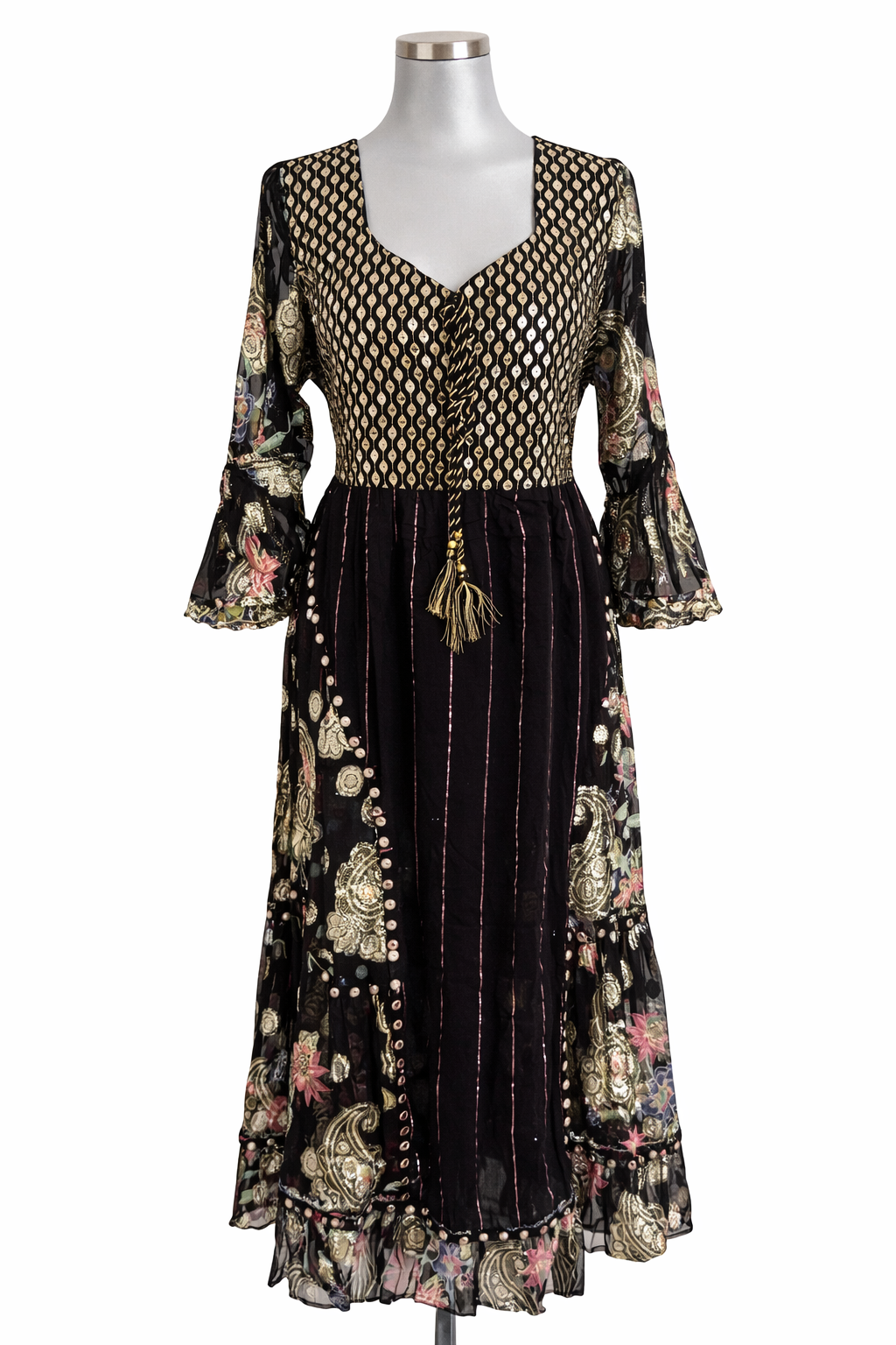 Midnight Mirage Embellished Boho Dress