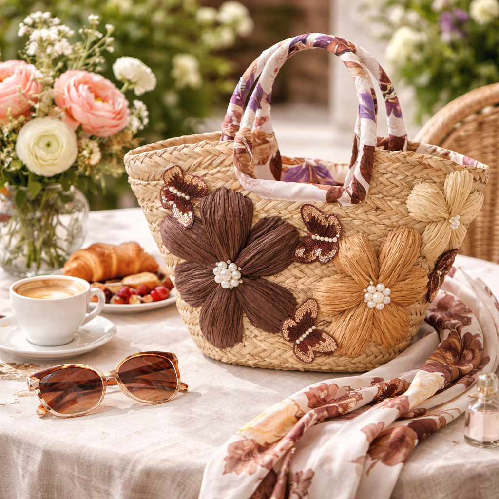 Mariposa Bloom Straw Tote