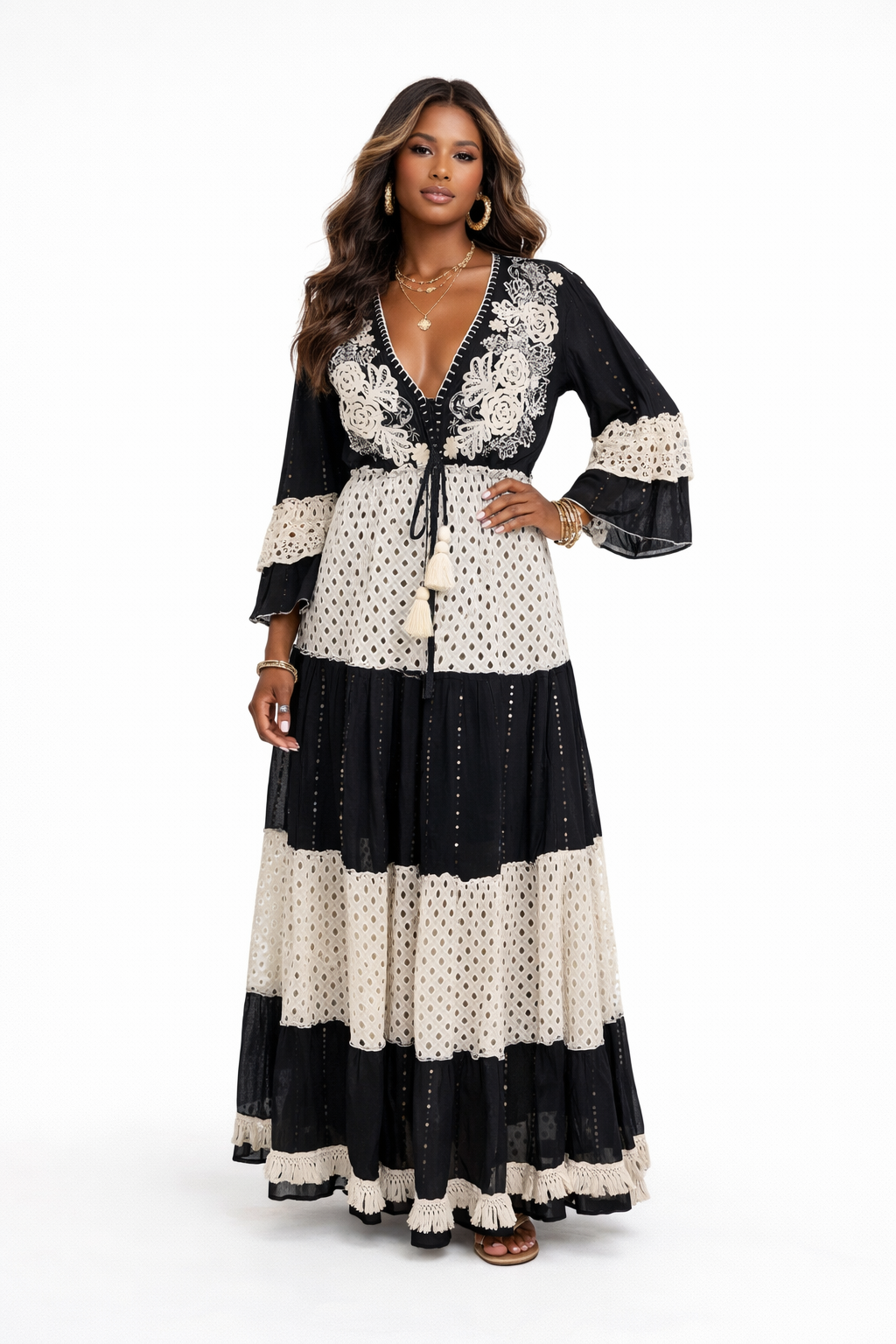 Midnight Jardin Embroidered Lace Maxi Dress