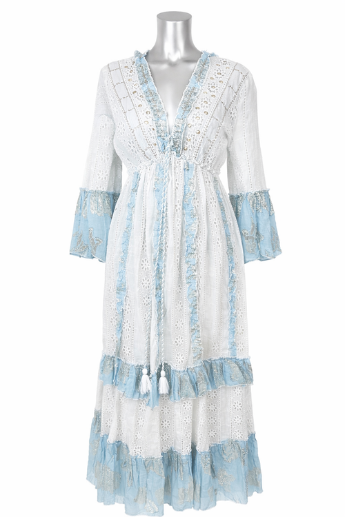Azure Whisper Eyelet Midi Dress