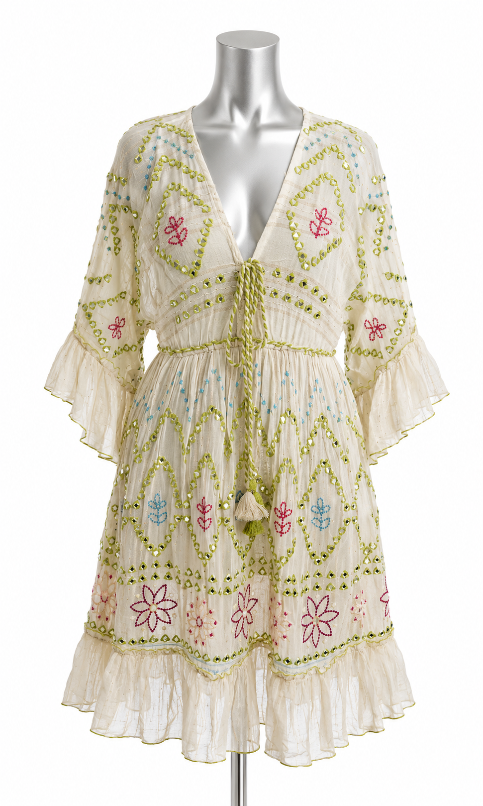 Lime Blossom Mirror Embellished Tunic Dress