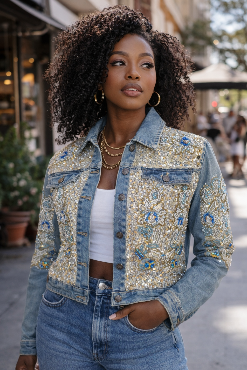 Celestial Tide Embellished Denim Jacket