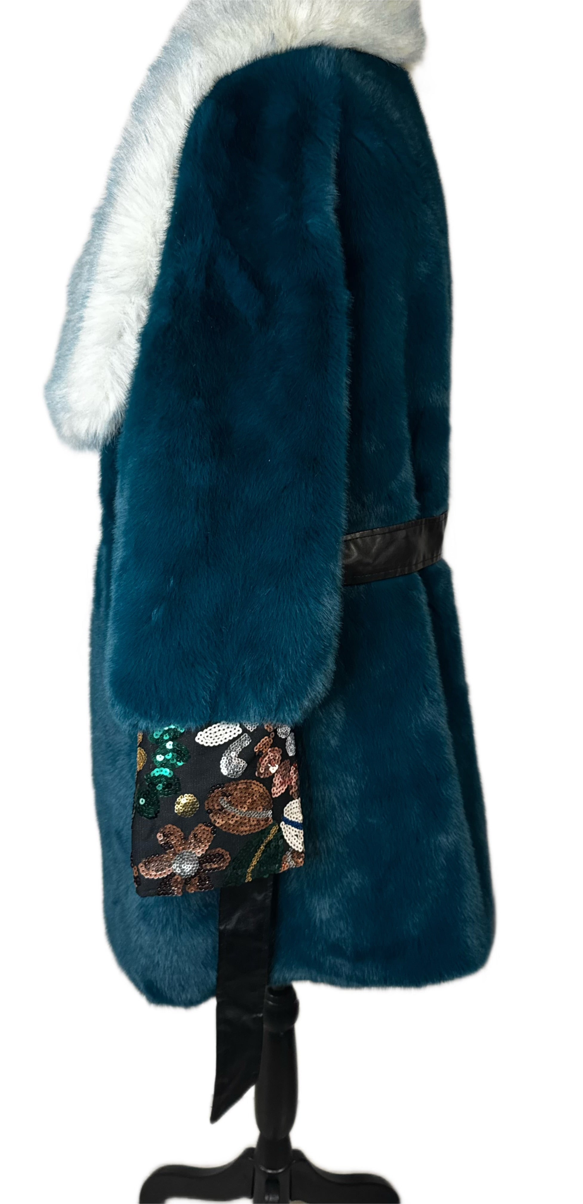 Arctic Bloom Embroidered Fur Coat