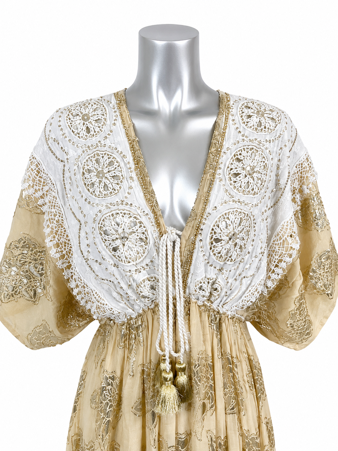 Golden Solstice Lace Maxi Dress