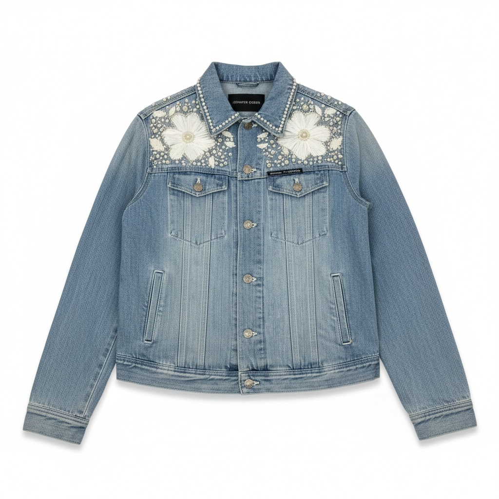 Pearl Bloom Embellished Denim Jacket