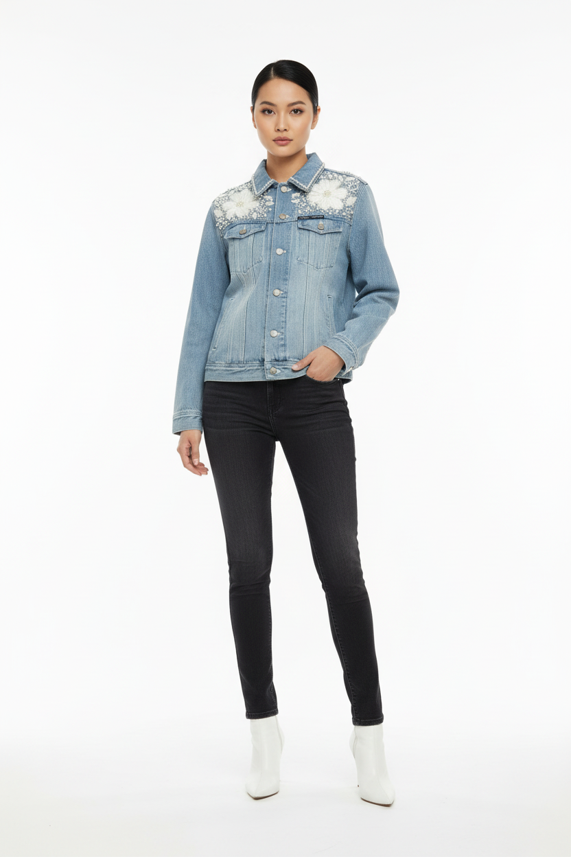 Pearl Bloom Embellished Denim Jacket