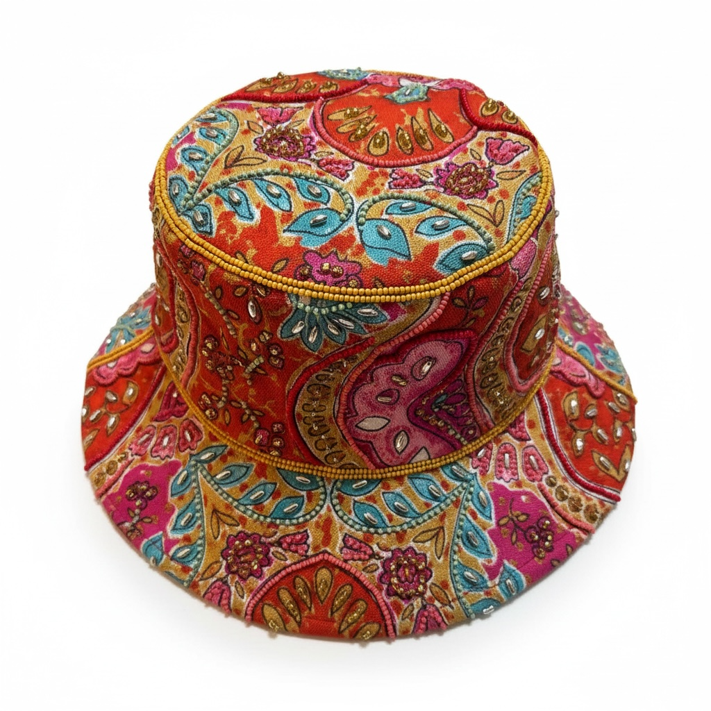 Bohemian Luxe Poly-Satin & Chiffon Sequin Patchwork Hat & Jacket Set