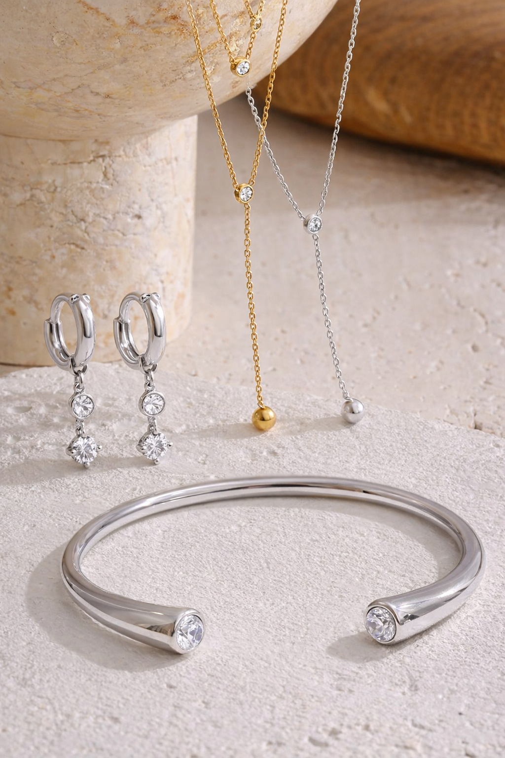 Luna Bezel Trio Jewelry Set - Stainless Steel