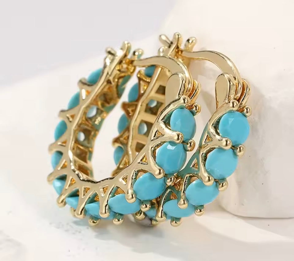 Turquoise Soleil Hoop Earrings