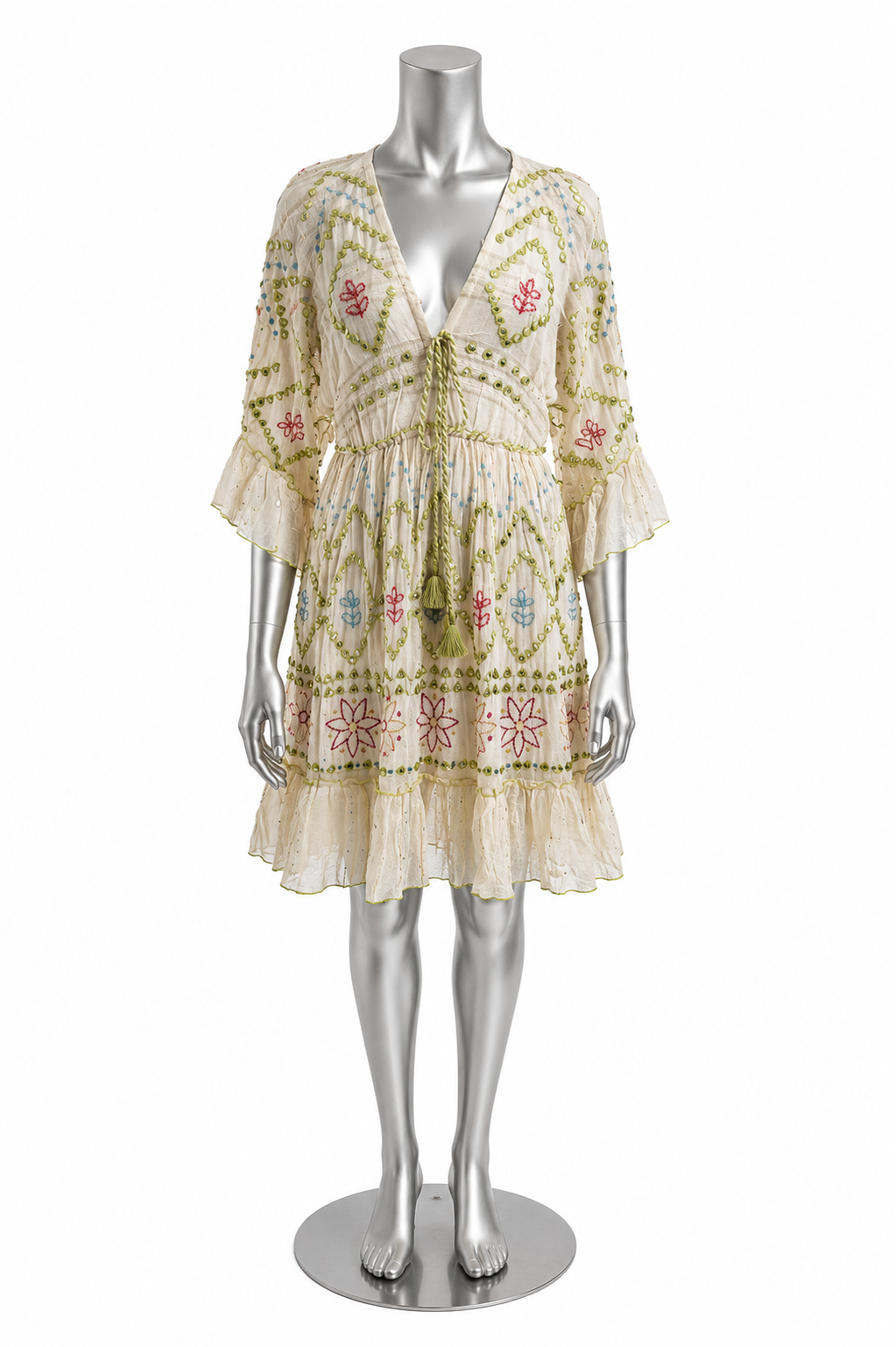 Lime Blossom Mirror Embellished Tunic Dress