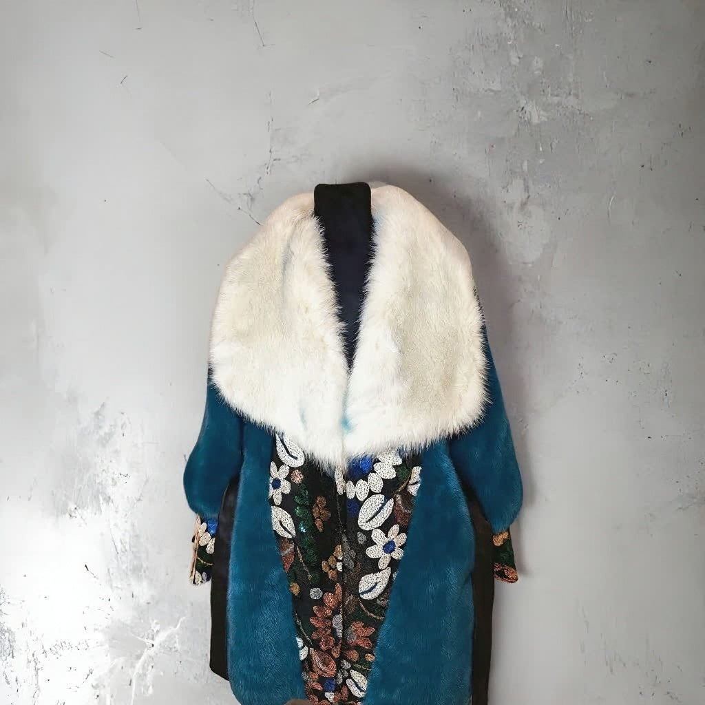 Arctic Bloom Embroidered Fur Coat