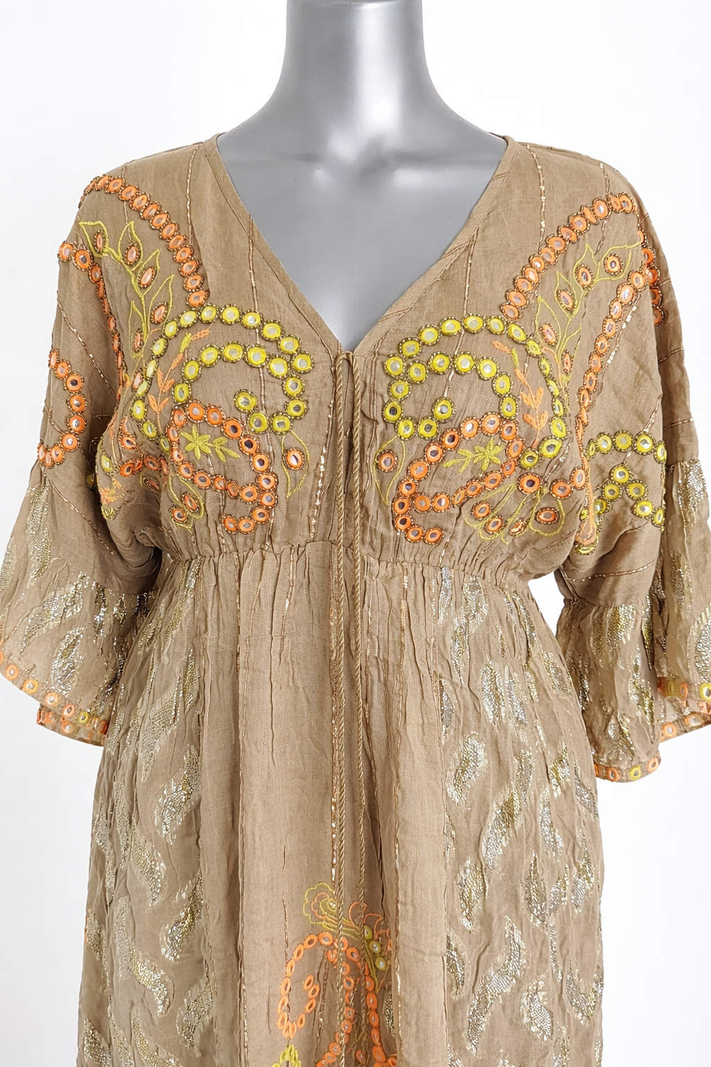 Golden Solstice Embroidered Maxi Dress