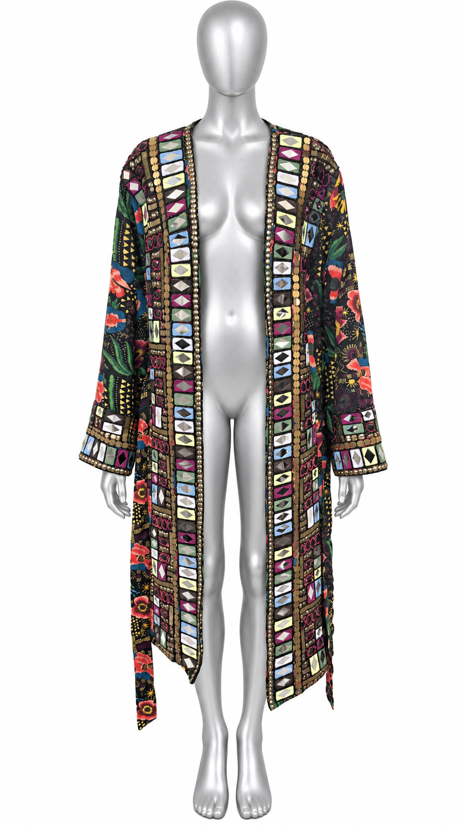 Midnight Mosaic Hand-Embellished Quilted Coat