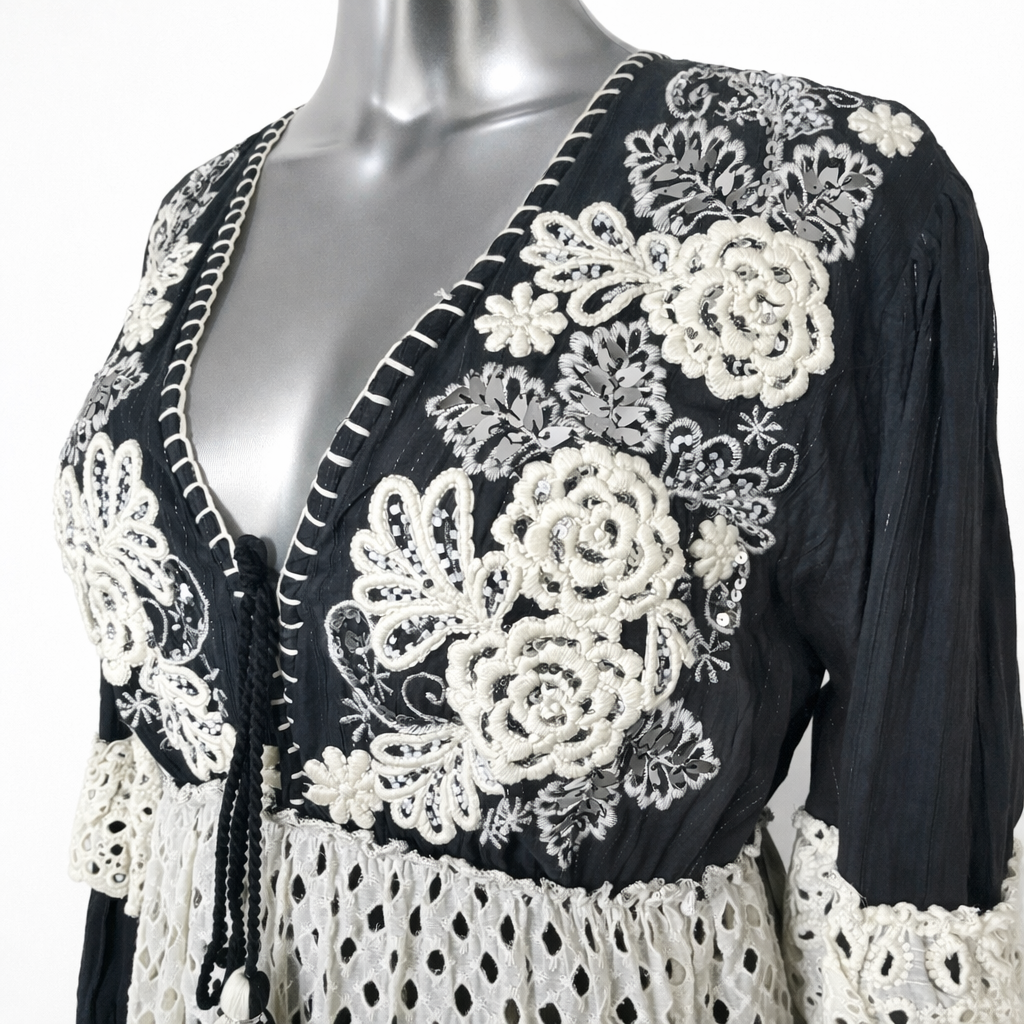 Midnight Jardin Embroidered Lace Maxi Dress