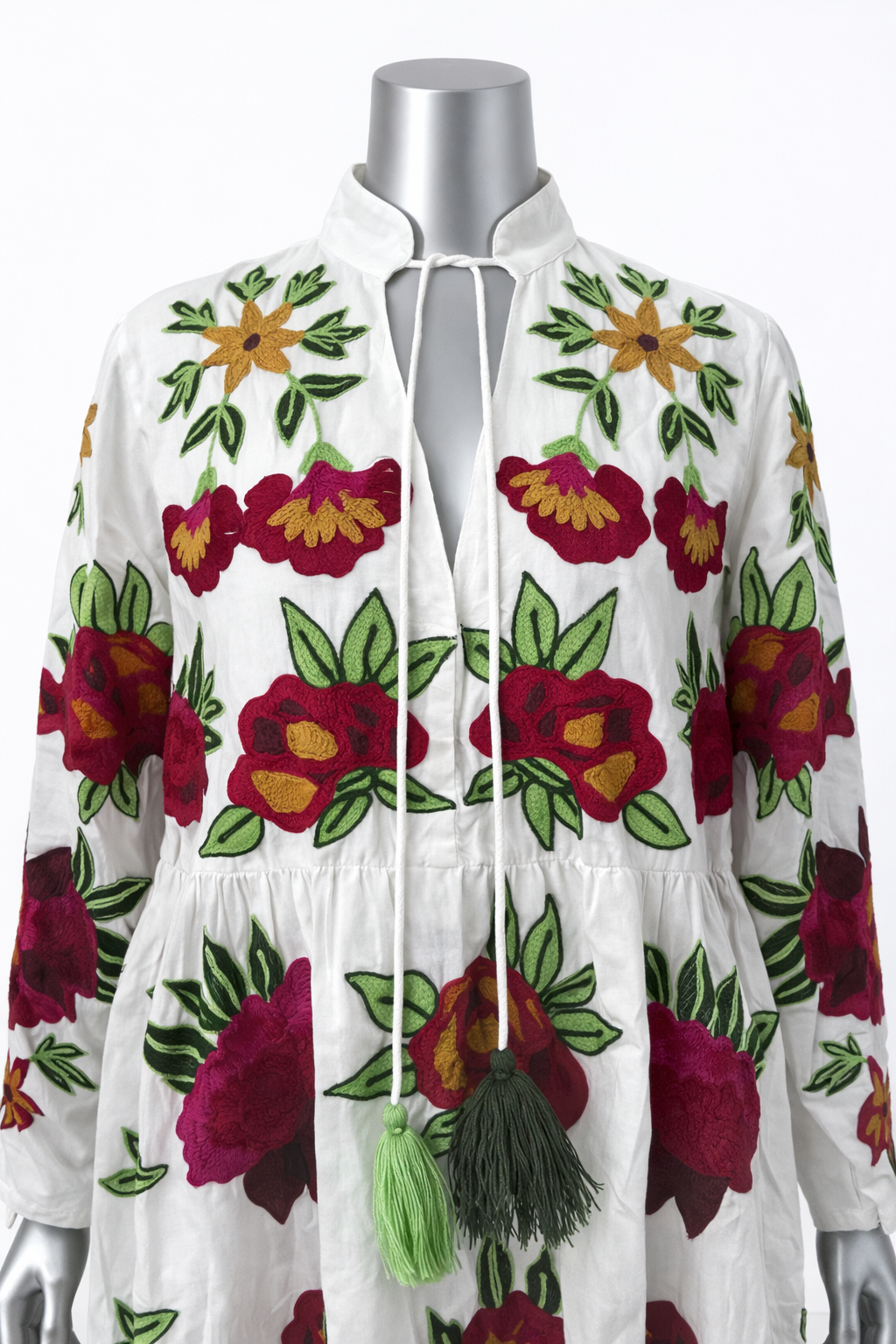 Crimson Garden Hand-Embroidered Maxi Dress