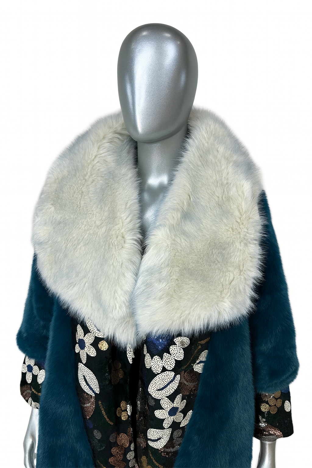 Arctic Bloom Embroidered Fur Coat