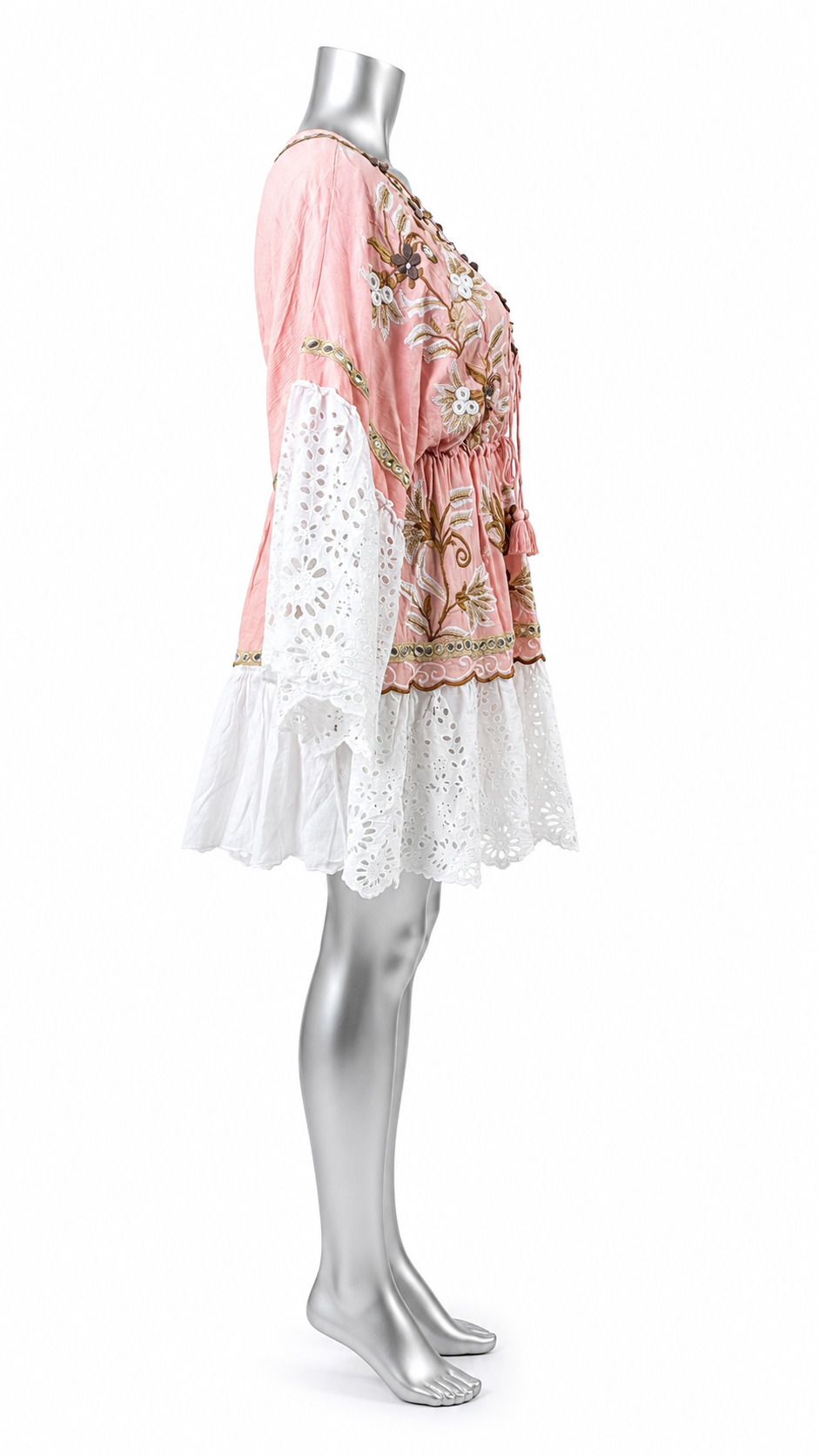 Blush Garden Embroidered Boho Tunic Dress