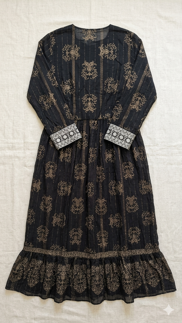 Midnight Muse Embroidered Cotton Maxi Dress & Jacket Set