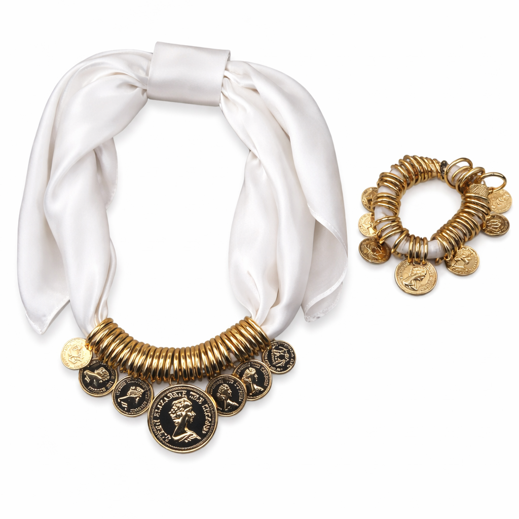 Aurelia Coin Scarf Necklace & Bracelet Set