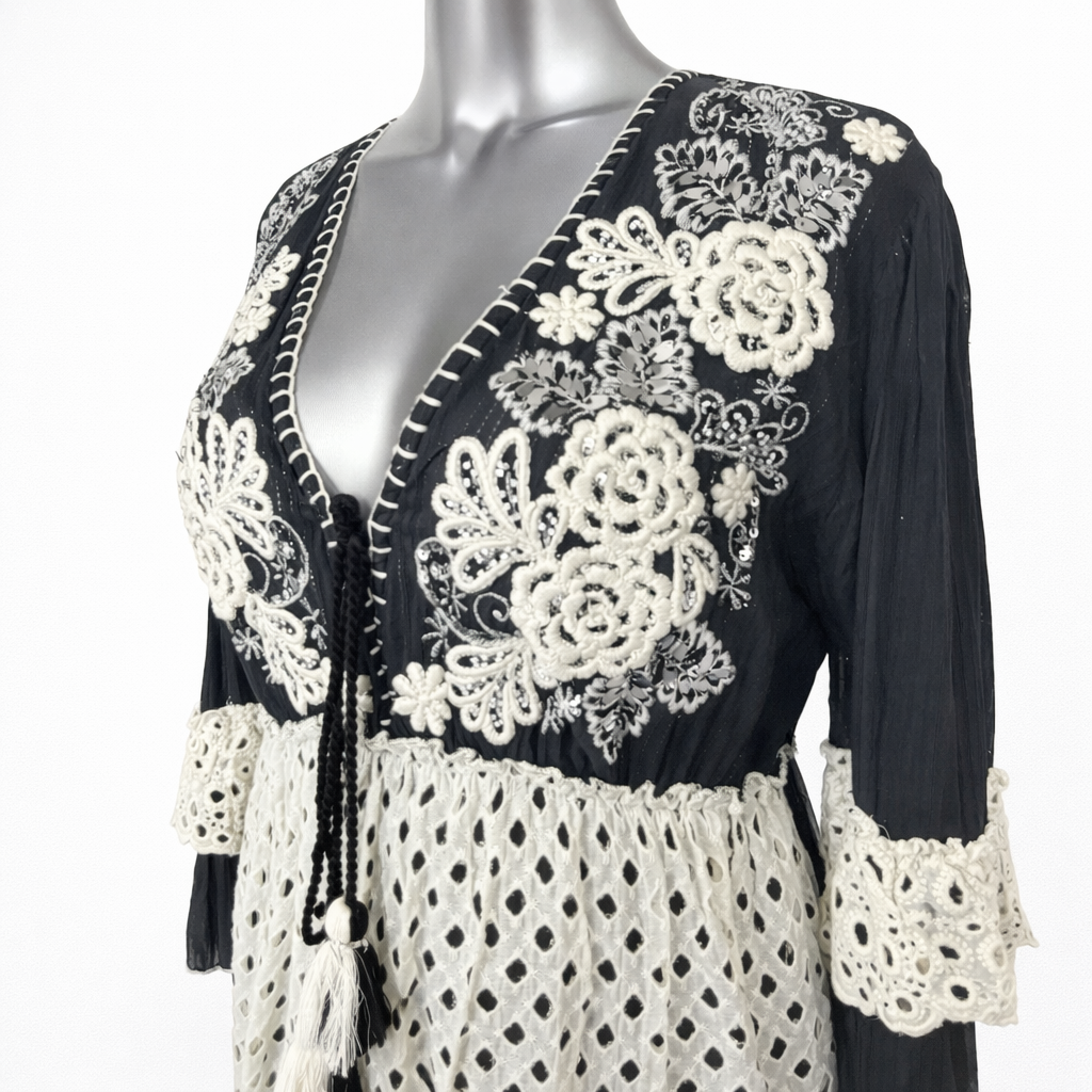 Midnight Jardin Embroidered Lace Maxi Dress