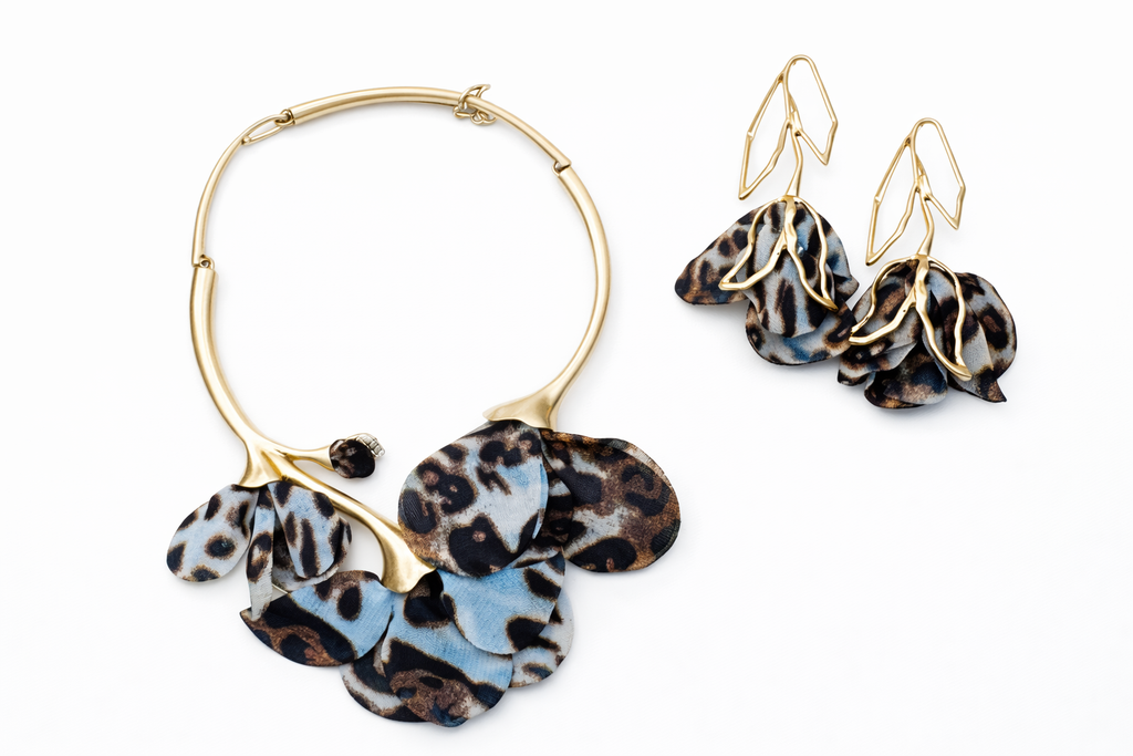 Wild Bloom Statement Set – Cheetah Petal Necklace & Earrings