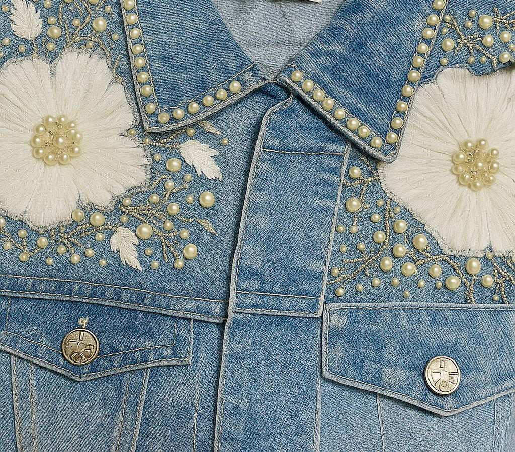 Pearl Bloom Embellished Denim Jacket