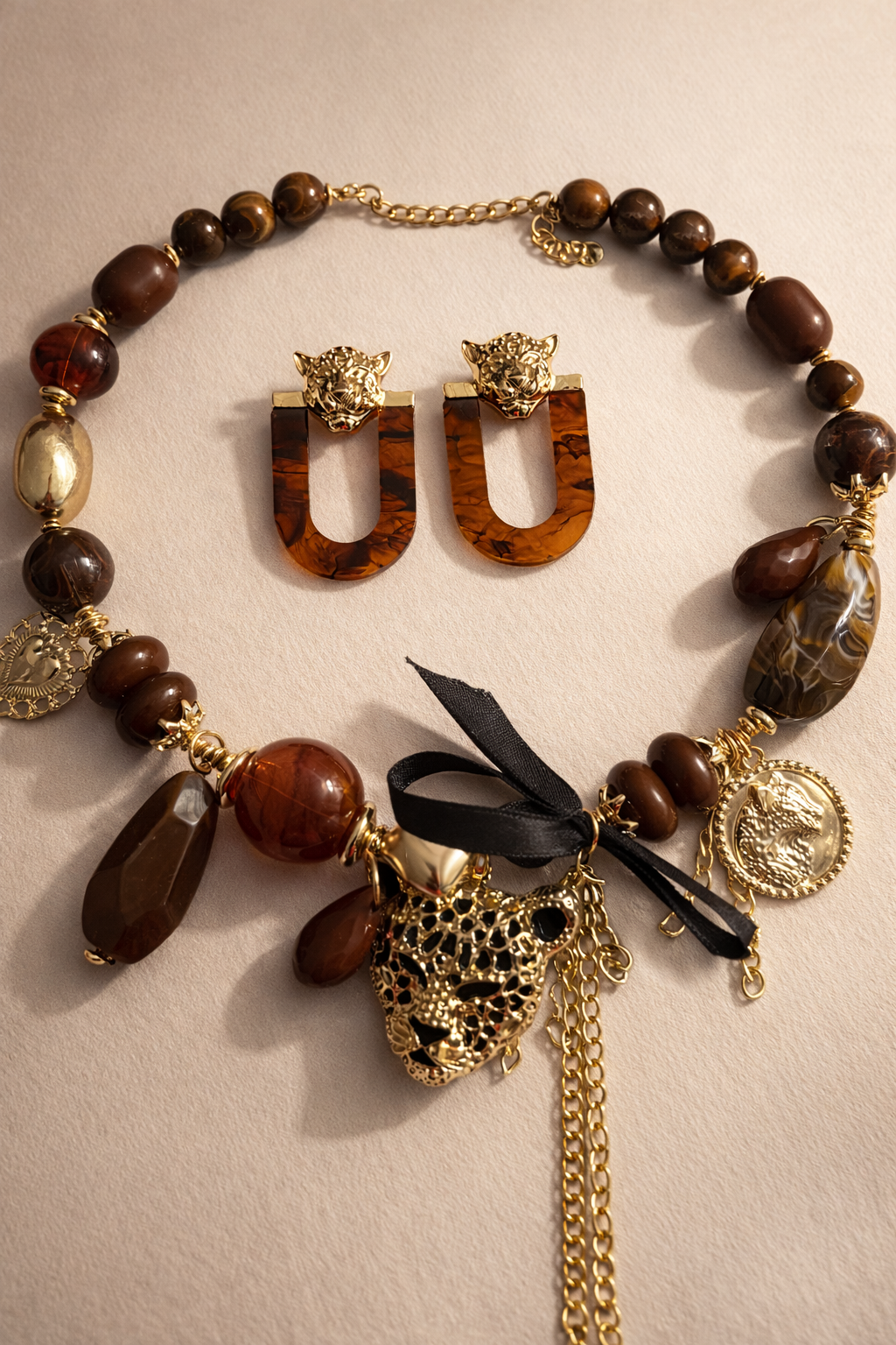 Golden Onyx Panther Statement Jewelry Set