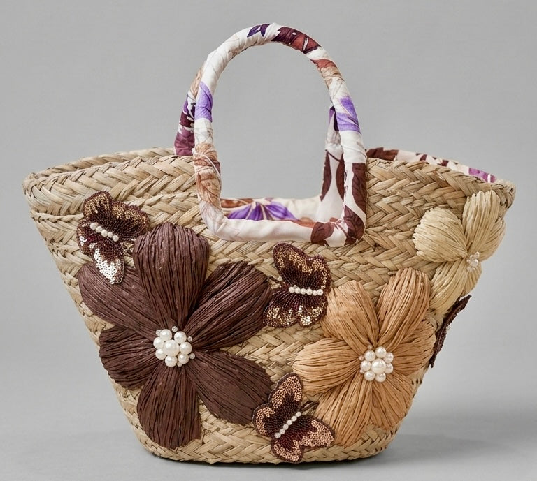 Mariposa Bloom Straw Tote