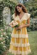 Golden Meadow Eyelet Ruffle Dress