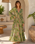 Garden Mosaic Art Silk Maxi Dress