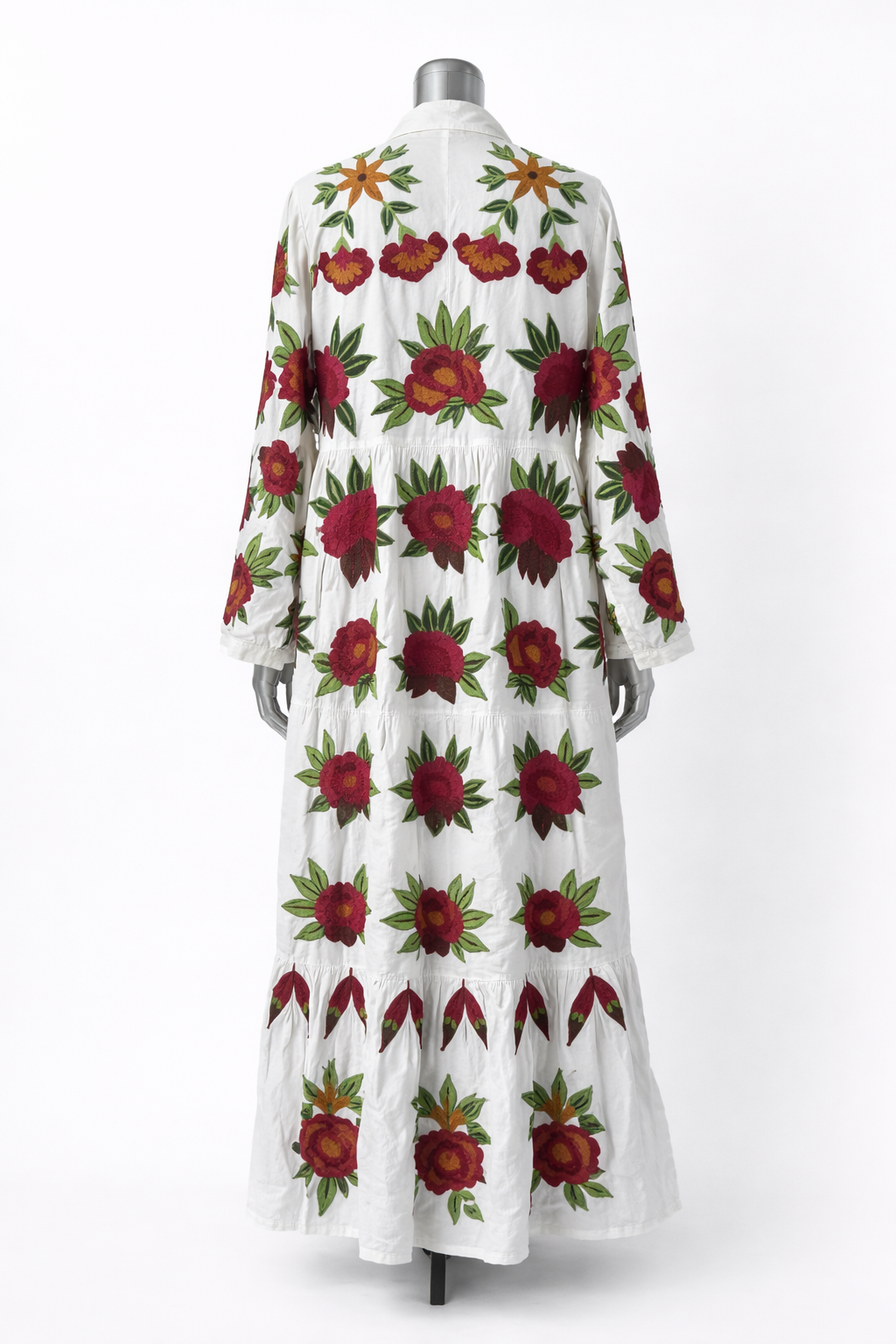 Crimson Garden Hand-Embroidered Maxi Dress