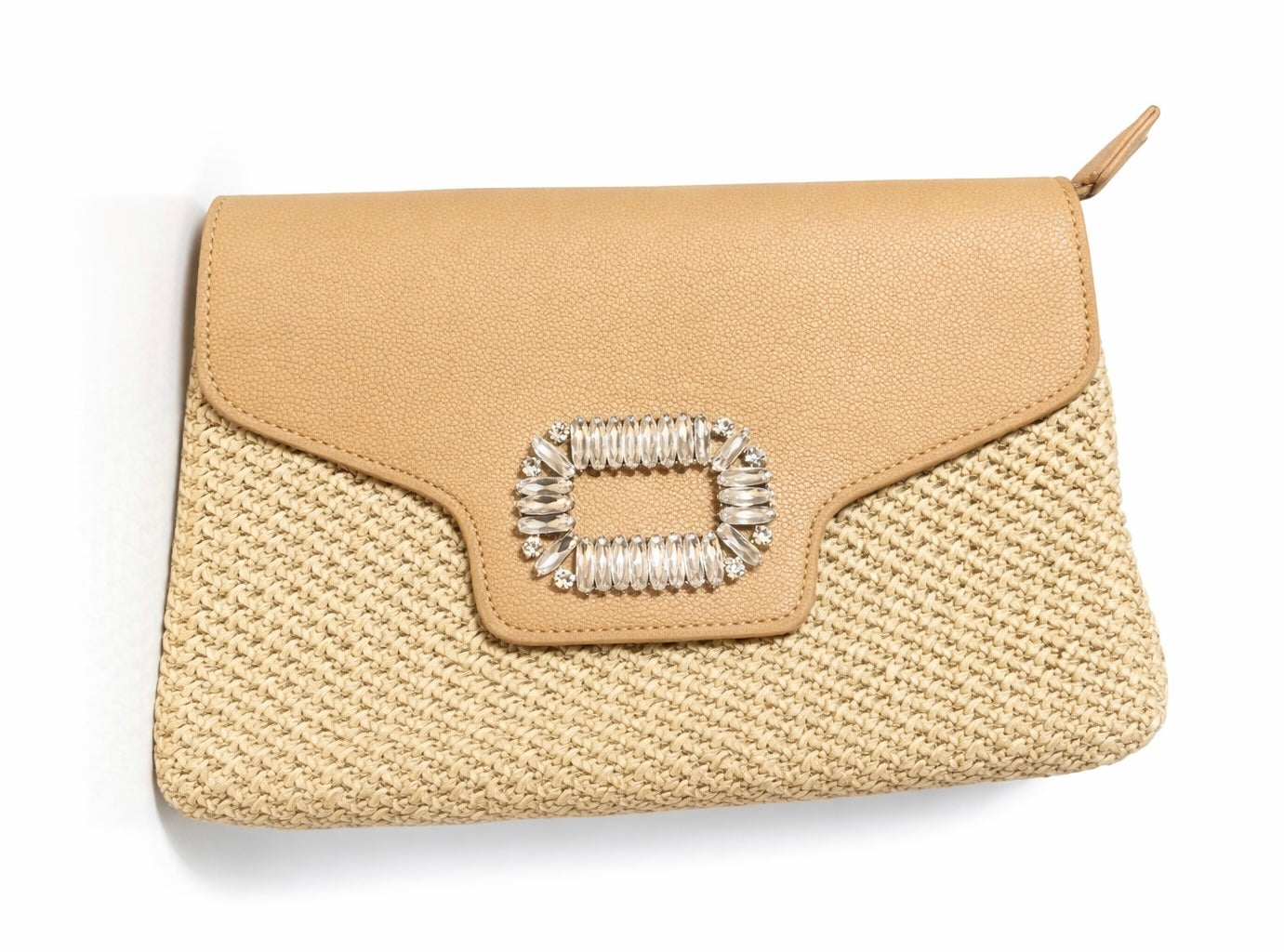 Golden Riviera Straw & Crystal Clutch