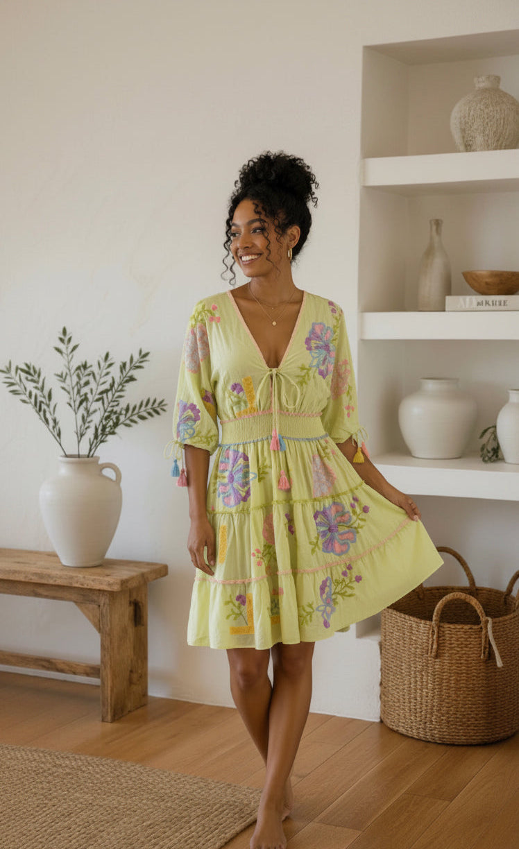 Pastel Garden Whisper Embroidered Dress