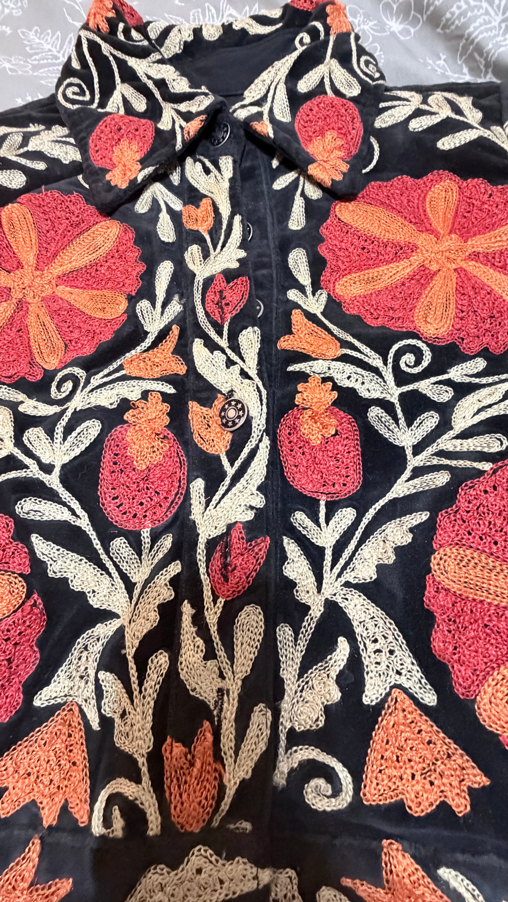 Sunset Bloom Hand-Embroidered Denim Jacket