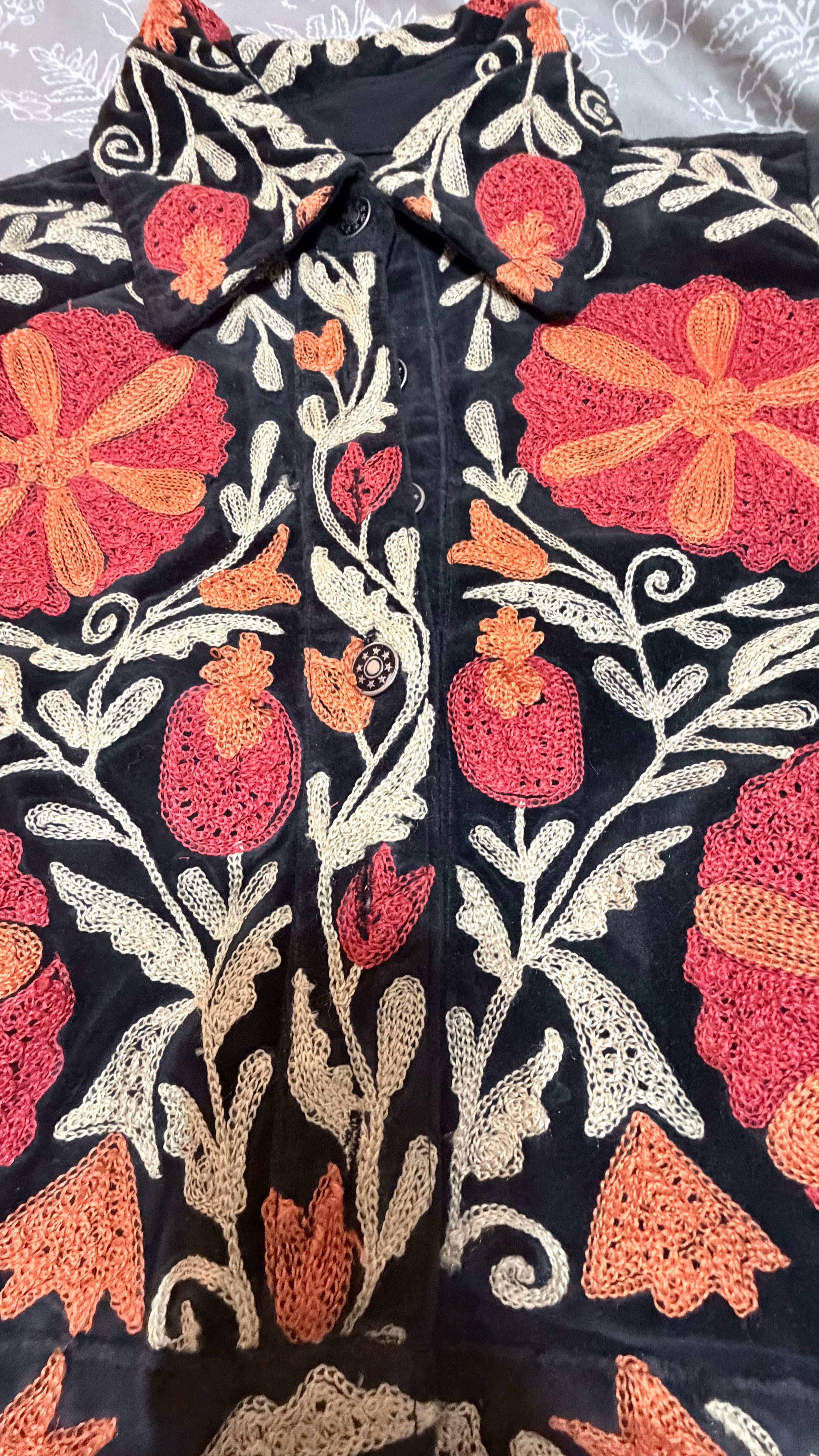 Sunset Bloom Hand-Embroidered Denim Jacket