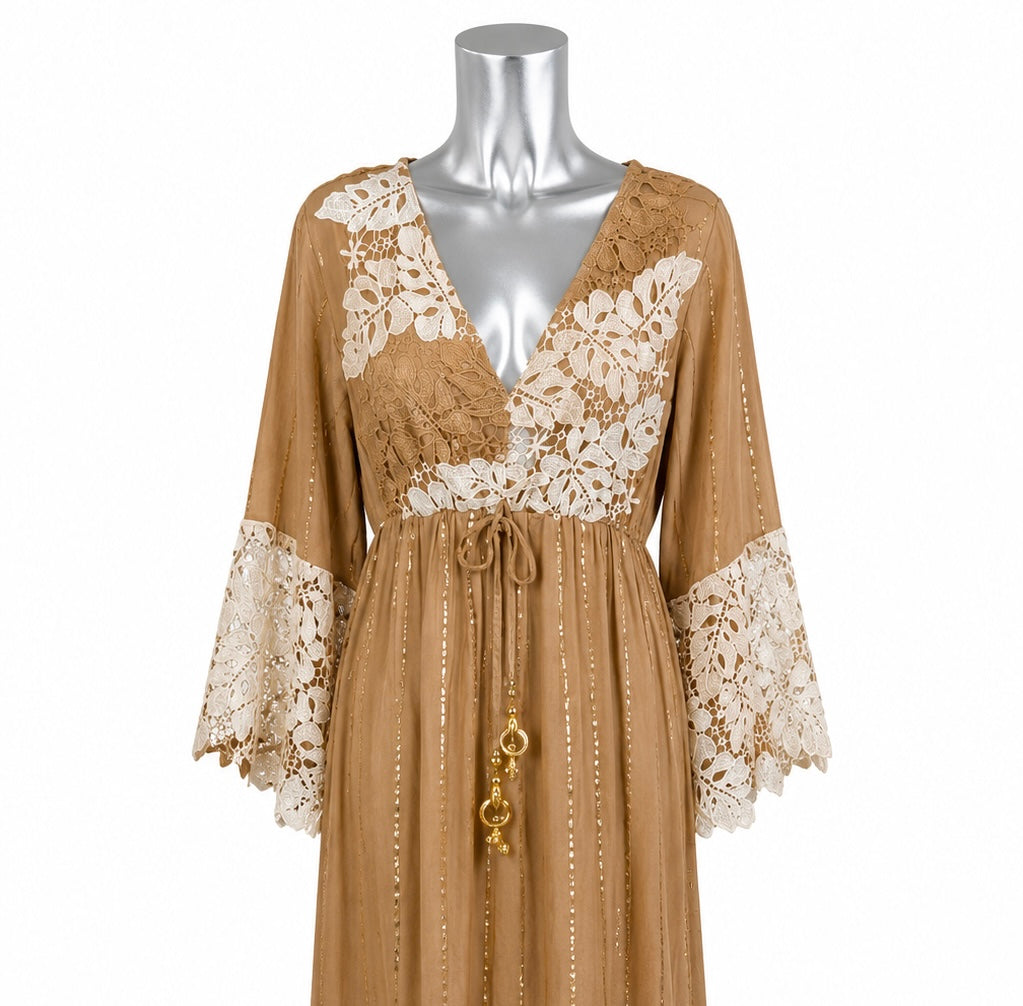 Golden Dune Lace Maxi Dress