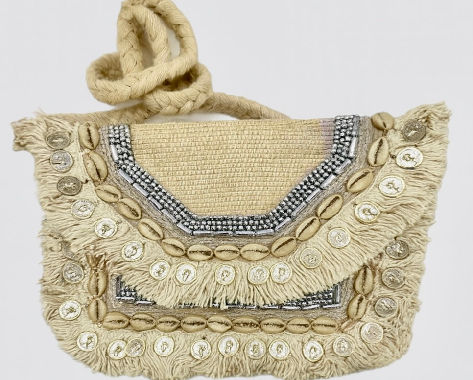 Shell & Coin Embellished
Fringe Shoulder Bag
