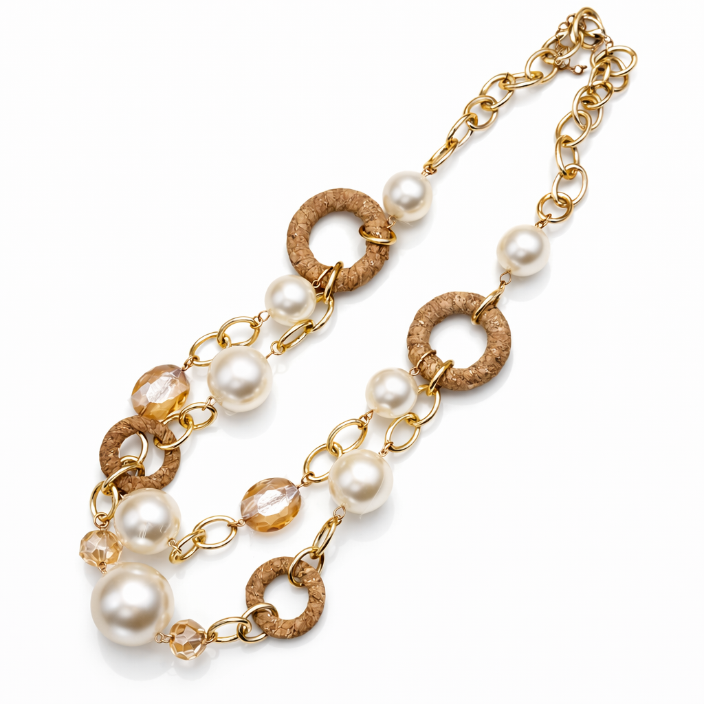 Golden Cork Pearl Statement Necklace